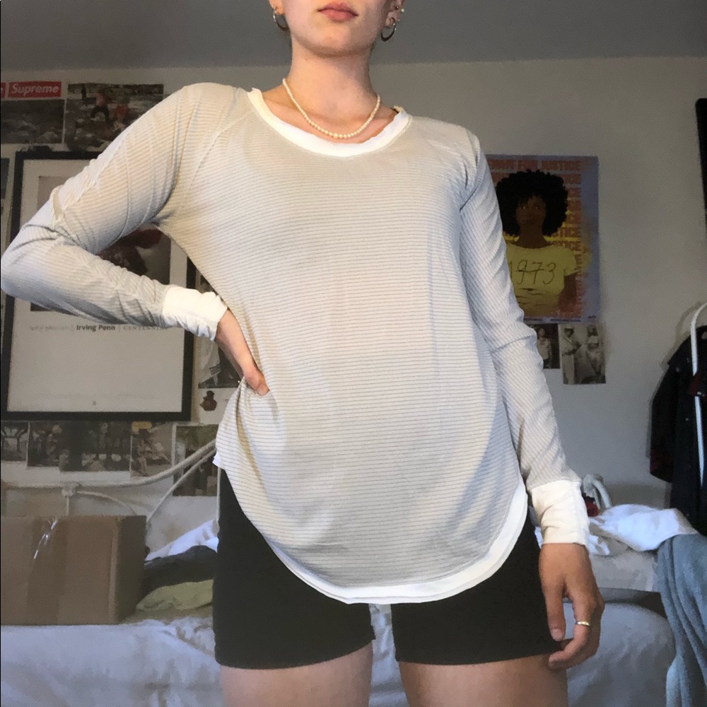 White and gray Lululemon long sleeve top